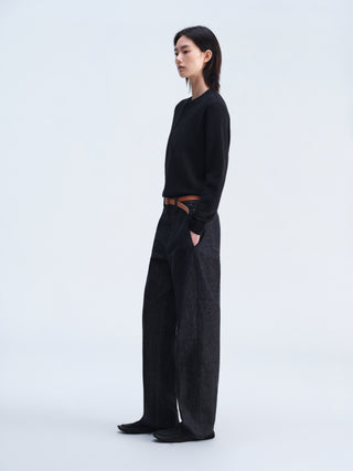 Waffle Knit Henley Top-Black