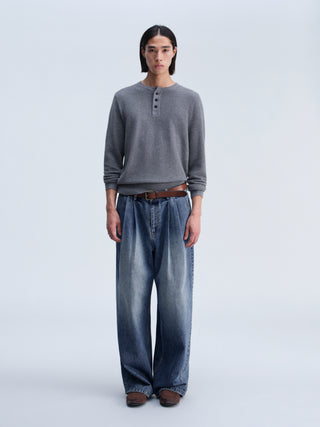 OPICLOTH Waffle Knit Henley Top-Gray