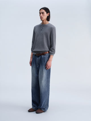 OPICLOTH Waffle Knit Henley Top-Gray