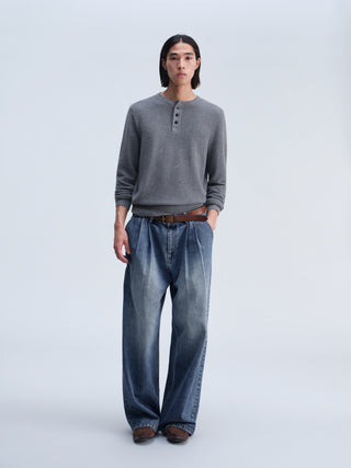 OPICLOTH Waffle Knit Henley Top-Gray