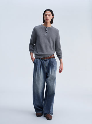 OPICLOTH Waffle Knit Henley Top-Gray