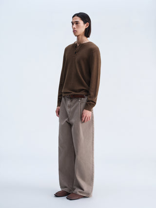 OPICLOTH Waffle Knit Henley Top-Amber Brown