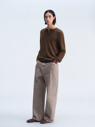 OPICLOTH Waffle Knit Henley Top-Amber Brown