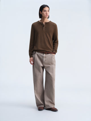 OPICLOTH Waffle Knit Henley Top-Amber Brown