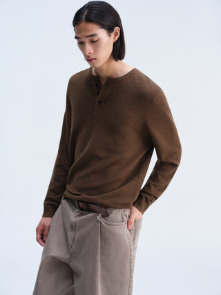 OPICLOTH Waffle Knit Henley Top-Amber Brown