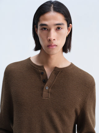 OPICLOTH Waffle Knit Henley Top-Amber Brown