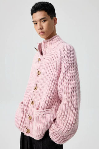 Simple Project Chunky Wool Cardigan-Pink