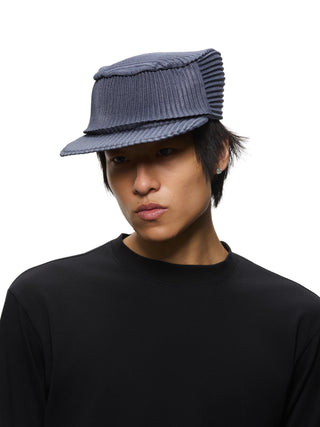 6CRAYON Pleated Flat Top Stretch Baseball Cap-Denim Blue