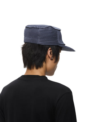 6CRAYON Pleated Flat Top Stretch Baseball Cap-Denim Blue
