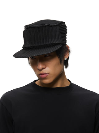 6CRAYON Pleated Flat Top Stretch Baseball Cap-Black
