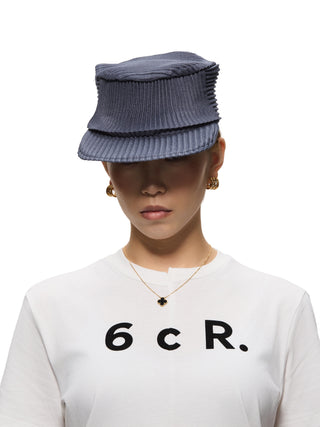 6CRAYON Pleated Flat Top Stretch Baseball Cap-Denim Blue