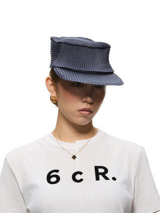 6CRAYON Pleated Flat Top Stretch Baseball Cap-Denim Blue