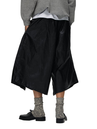 6CRAYON Spliced Pleated PU Leather Shorts