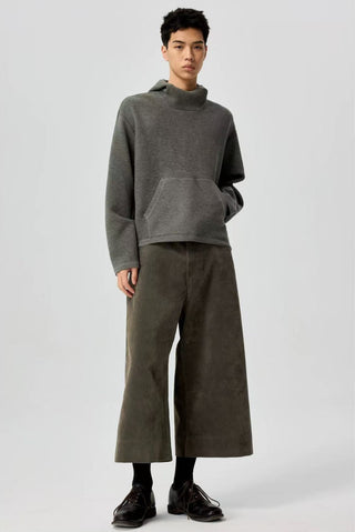 Simple Project Suede Cropped Pants-Olive