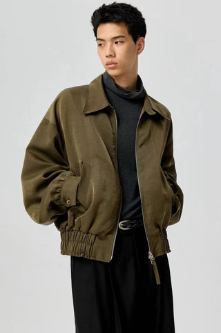 Simple Project Boxy Nylon Jacket-Olive Green