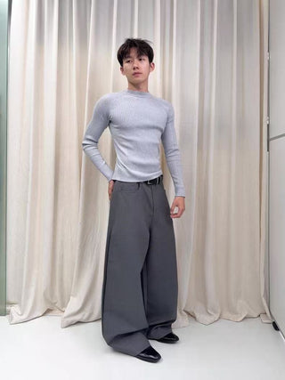 NFAI Ribbed Long Sleeve Top-Grey