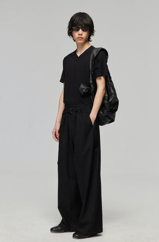 Simple Project Belted TR Trousers-Black