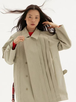 597c Pleated Belted Short Trench Coat