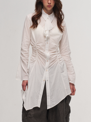 ILNya Ruched Asymmetrical Midi Blouse