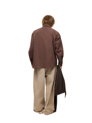 6CRAYON Patchwork Poplin Embroidered Shirt-Brown