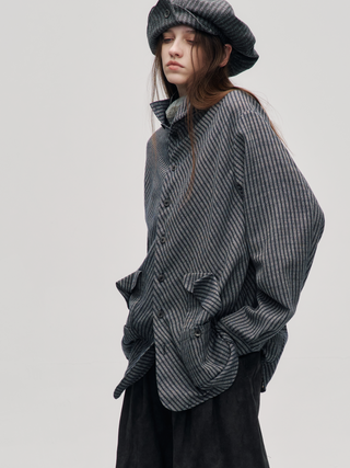 Spiral Stripe Shirt-Misty Blue