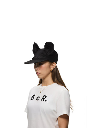 6CRAYON Pleated Flat Brim Mickey Cap-Black
