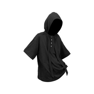 Relabel Hooded Henley Collar T-Shirt-Black