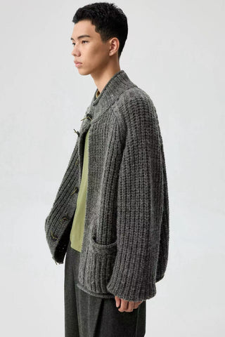 Simple Project Chunky Wool Cardigan-Charcoal