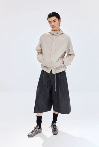 Simple Project Lace-up Hooded Shirt-Ivory