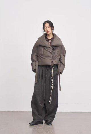 BALIANG Pleated Wool Balloon Trousers-Heather Gray