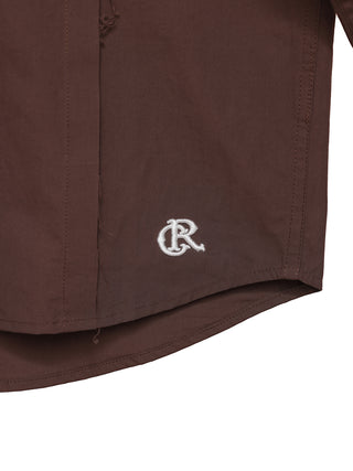 6CRAYON Patchwork Poplin Embroidered Shirt-Brown