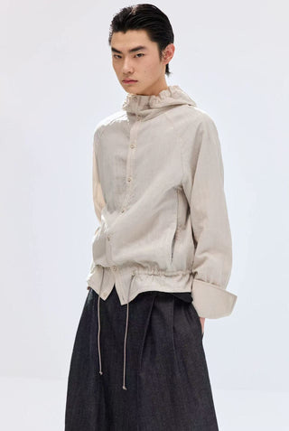 Simple Project Lace-up Hooded Shirt-Ivory