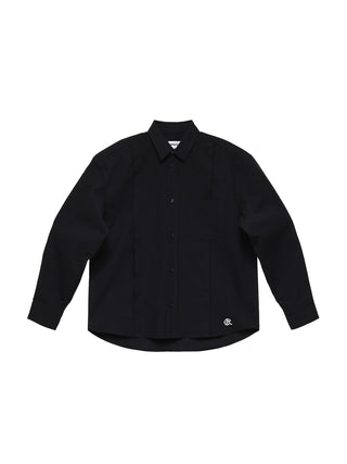 6CRAYON Patchwork Poplin Embroidered Shirt-Black