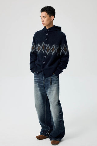Simple Project Jacquard Sweater-Navy