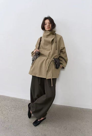BALIANG Bitter Mid-Length Wool Coat-Khaki