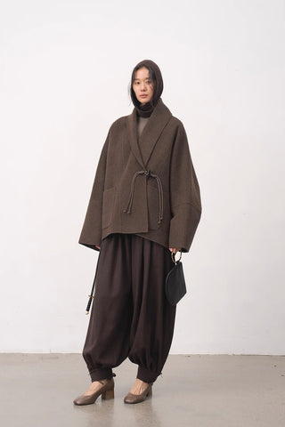 BALIANG Tapered Pleated Trousers-Coffee Brown