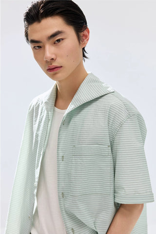 Simple Project Striped Shirt-Aqua Green