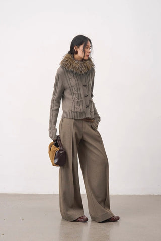 BALIANG Cable Fur Cardigan