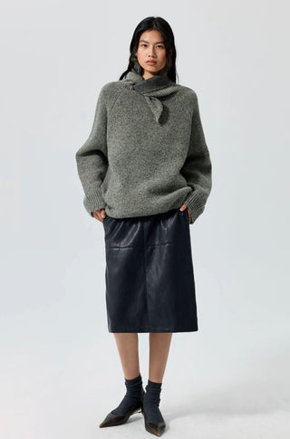 Simple Project Knotted Collar Sweater-Gray
