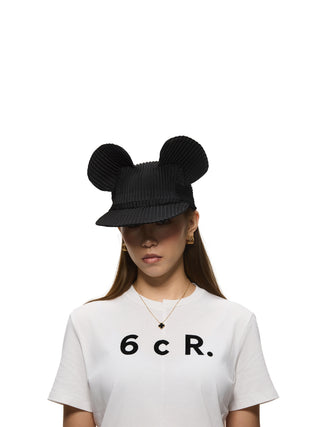 6CRAYON Pleated Flat Brim Mickey Cap-Black