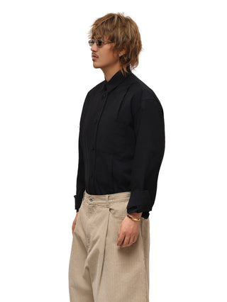 6CRAYON Patchwork Poplin Embroidered Shirt-Black