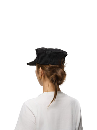 6CRAYON Pleated Flat Top Stretch Baseball Cap-Black