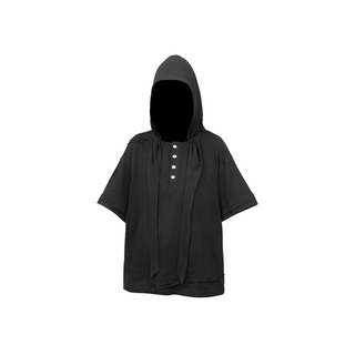 Relabel Hooded Henley Collar T-Shirt-Black