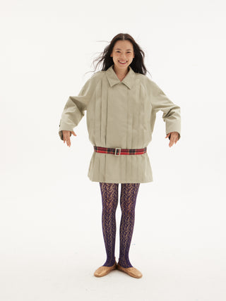 597c Pleated Belted Short Trench Coat