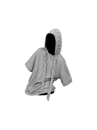 Relabel Hooded Henley Collar T-Shirt-Grey