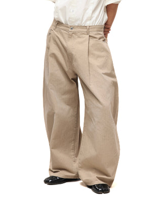 6CRAYON Khaki Vintage Herringbone Washed Trousers