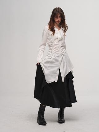 ILNya Ruched Asymmetrical Midi Blouse