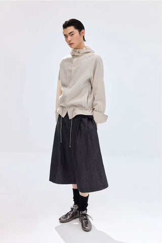 Simple Project Lace-up Hooded Shirt-Ivory