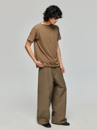 Simple Project Boat Neck Tee-Camel