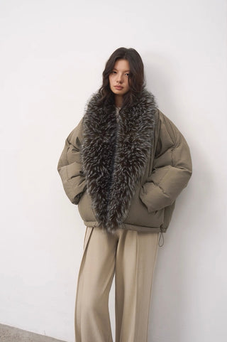 BALIANG Nest Fur Puffer Jacket-Moss Gray